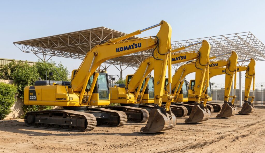 Komatsu PC220 excavator fleet lined up for rental in UAE